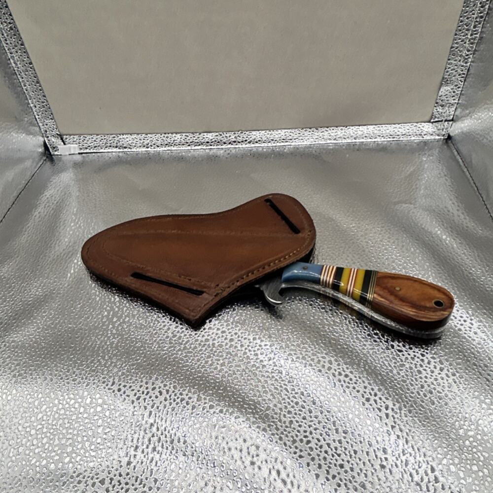 Handmade Damascus Sheepsfoot Knife Wood Handle Full Tang Ambidextrous w/ Sheath
